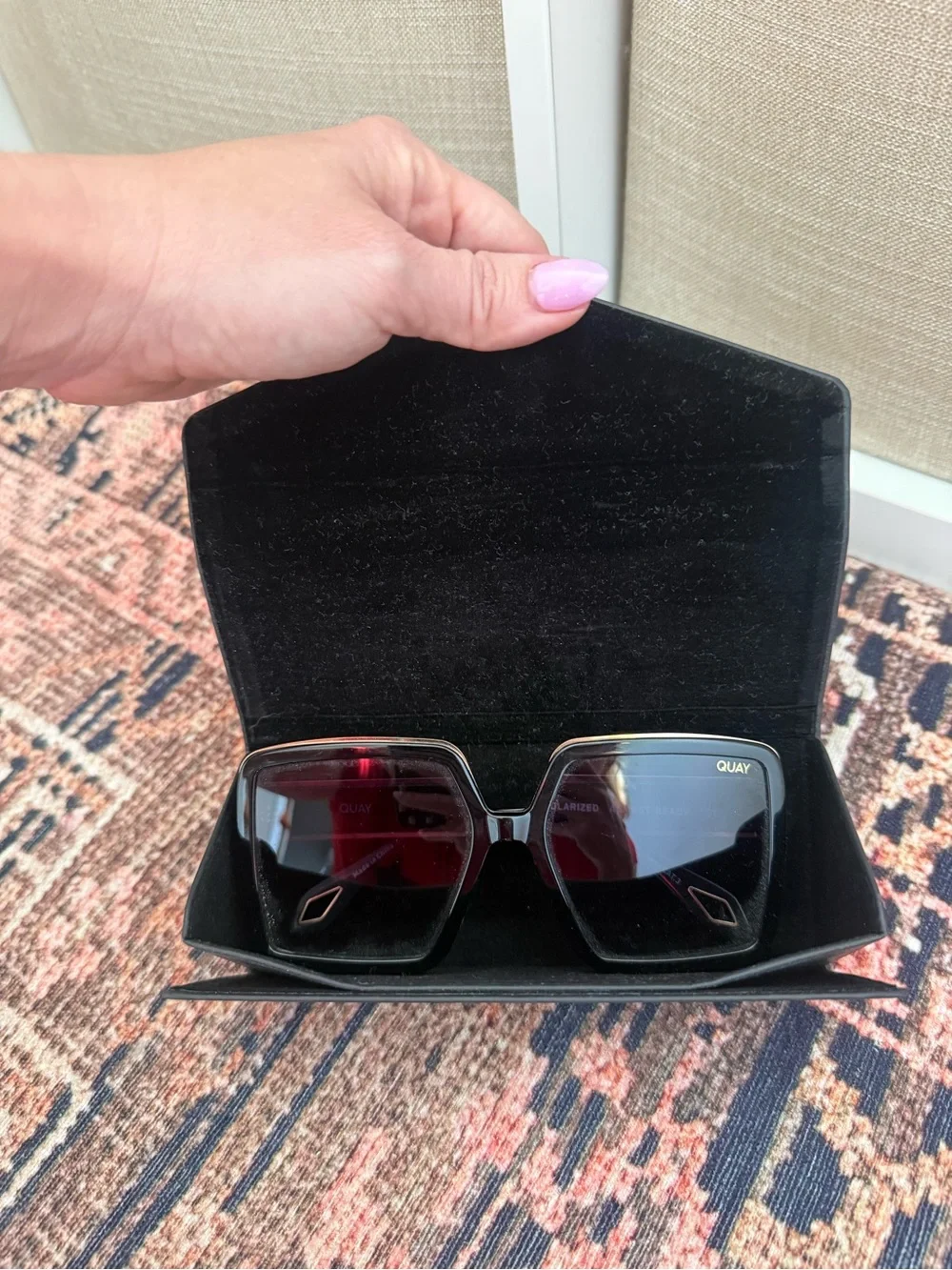 Quay Australia Black & Gold‎ Almost Ready Square Frame Polarized Sunglasses